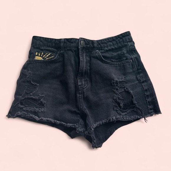 wild fable Pants - wild fable black mid rise grungy distressed denim shorts